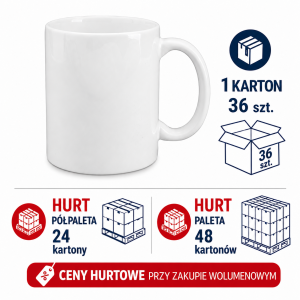 Kubki do sublimacji AA 330 ml białe połysk ceramiczne Standard Super White 36szt.