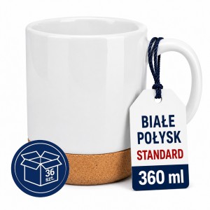 Kubki do sublimacji AA 360 ml z korkiem białe połysk ceramiczne Super White 36szt.