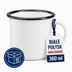 Kubki emaliowane do sublimacji 360 ml białe połysk, czarna krawędź, rant  60szt. karton