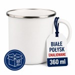 Kubki do sublimacji emaliowane 360 ml białe połysk, srebrna krawędź, rant 60szt. karton